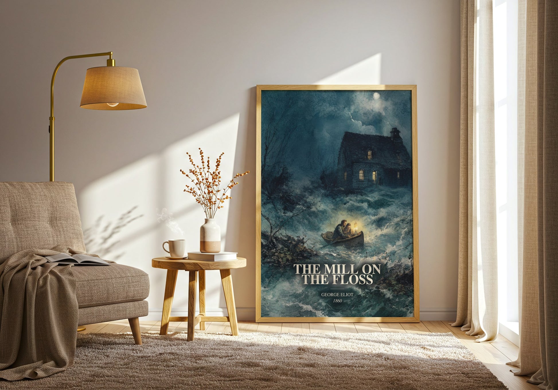 The Mill On The Floss watercolour print in frame leaning in hallway – classic literature wall art