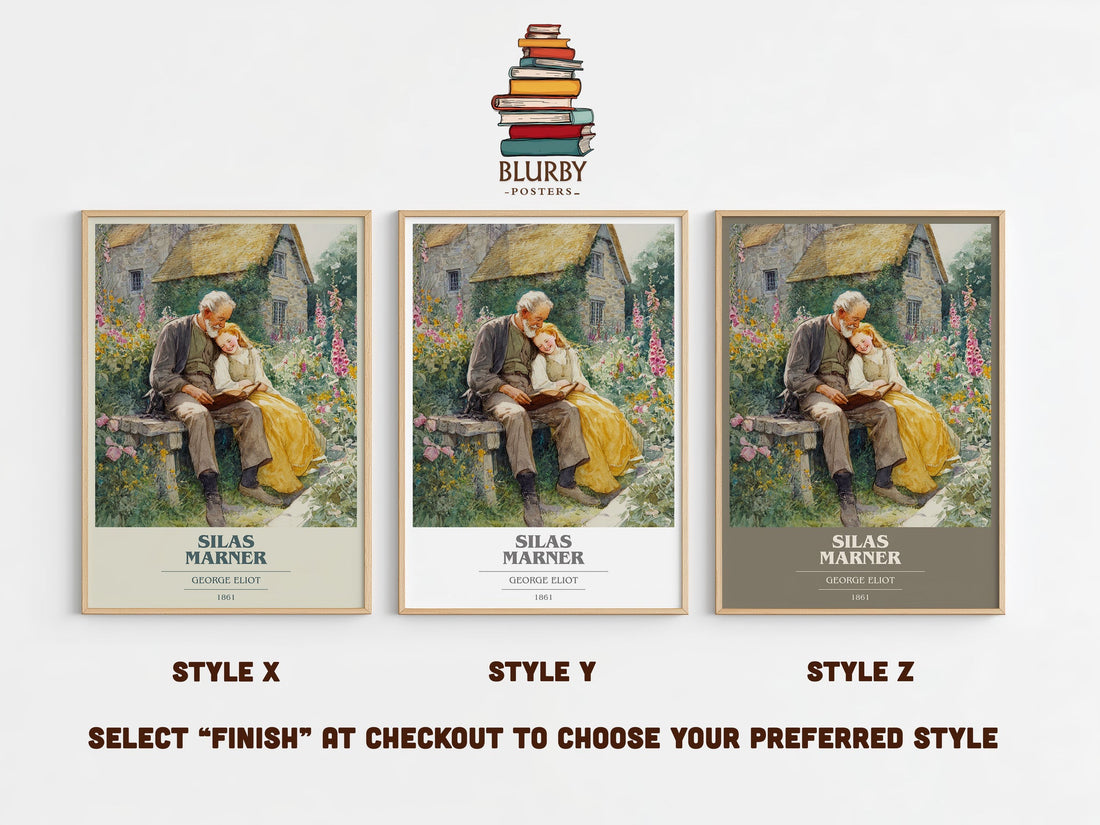 Silas Marner book cover print in frame leaning in hallway – classic literature wall art (mockup)
