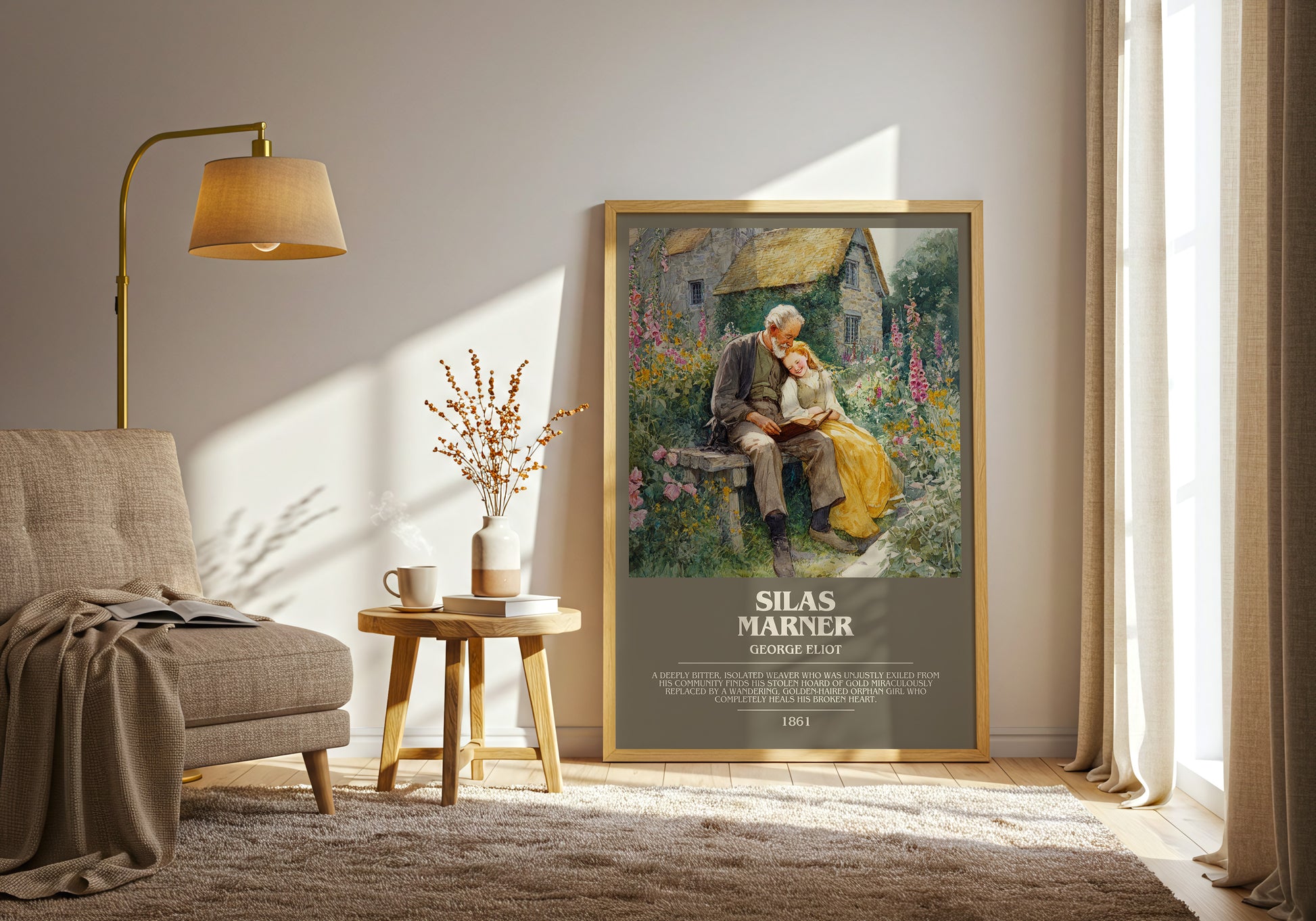 Silas Marner bookish print framed by window – literary home decor