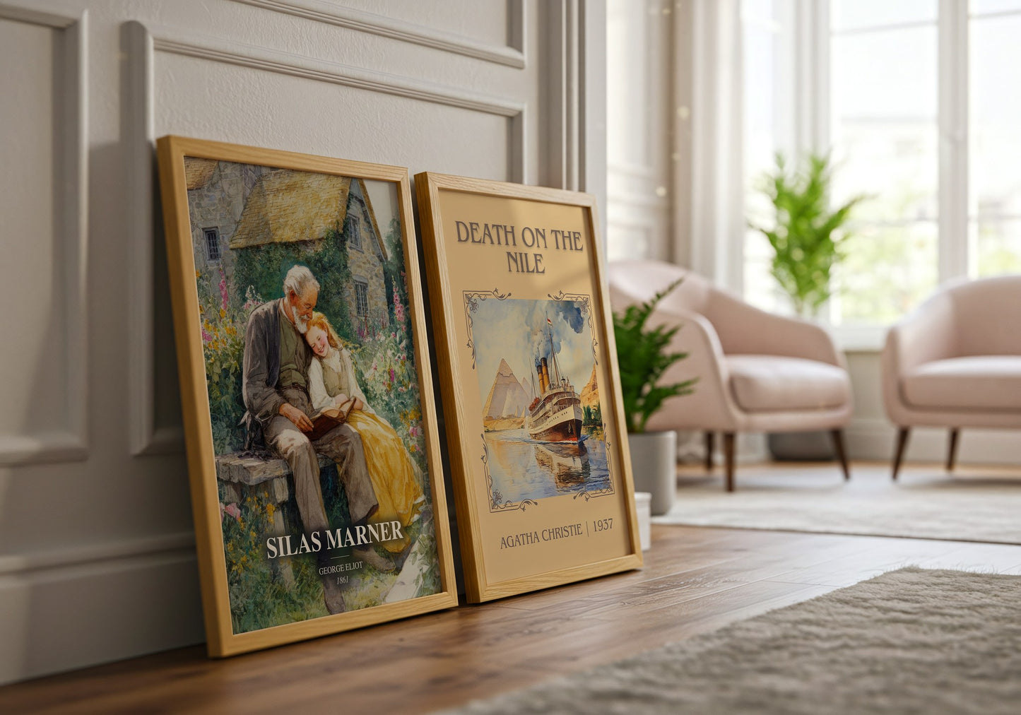 Silas Marner watercolour print framed by window – literary home decor