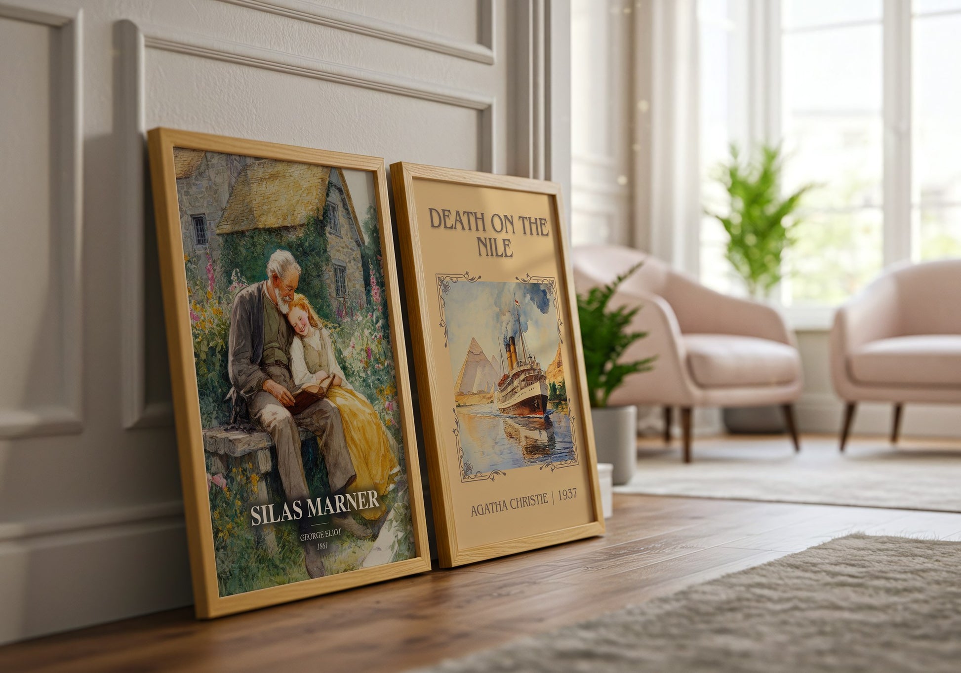 Silas Marner watercolour print framed by window – literary home decor