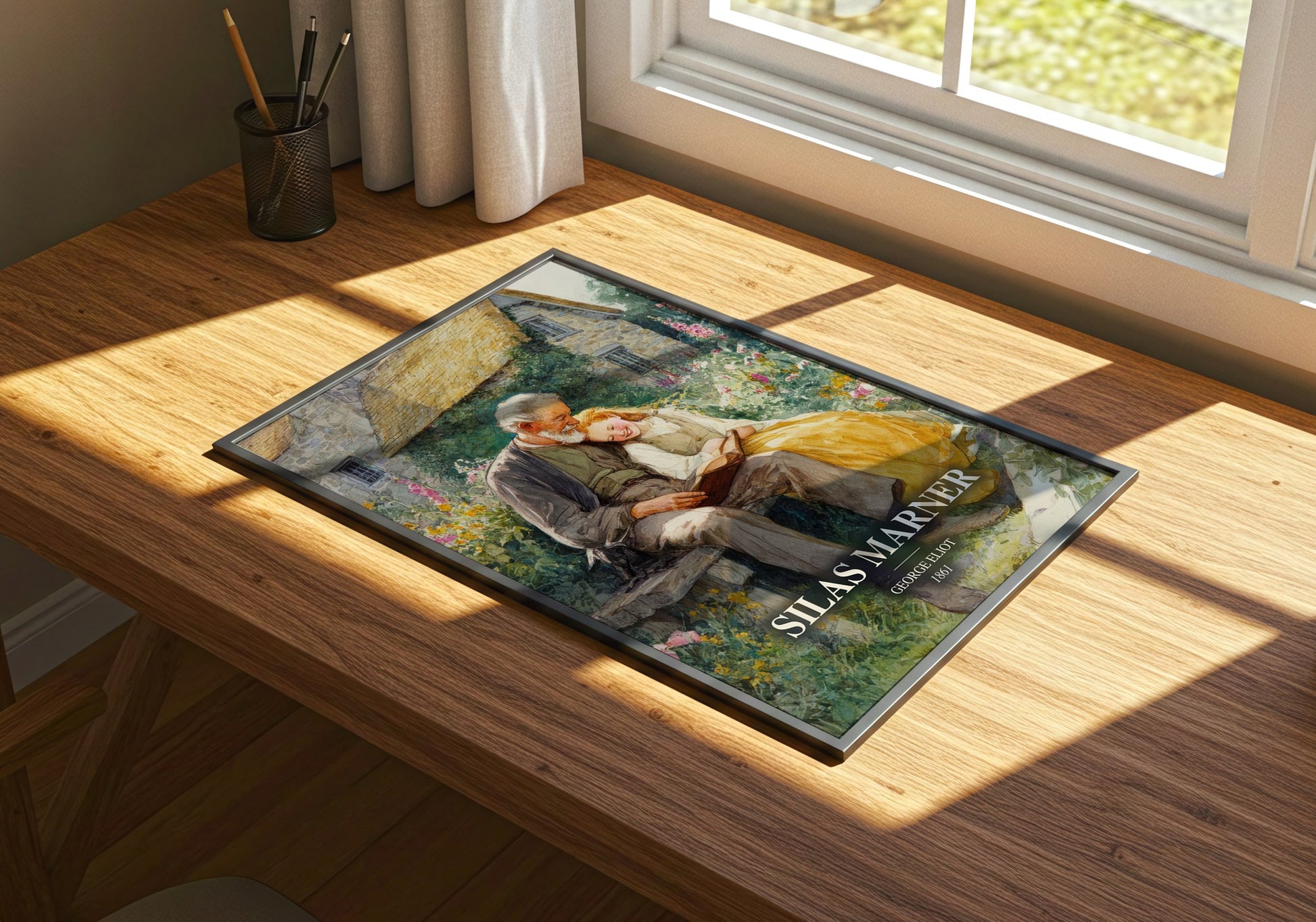 Silas Marner watercolour book poster framed on wall – classic literature wall art