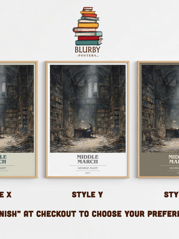 Middlemarch book cover print in frame leaning in hallway – classic literature wall art