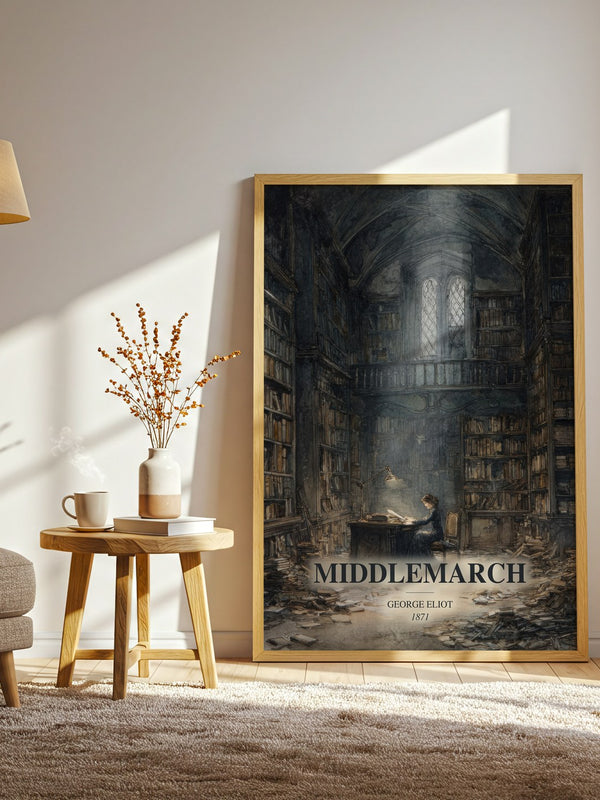Middlemarch watercolour print in frame leaning in hallway – classic literature wall art