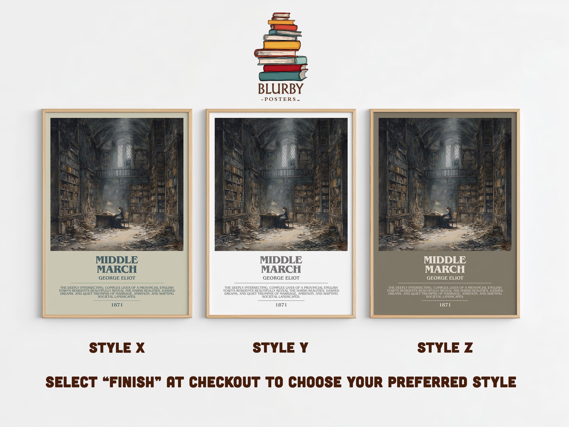 Middlemarch bookish print in frame leaning in hallway – historical fiction wall art