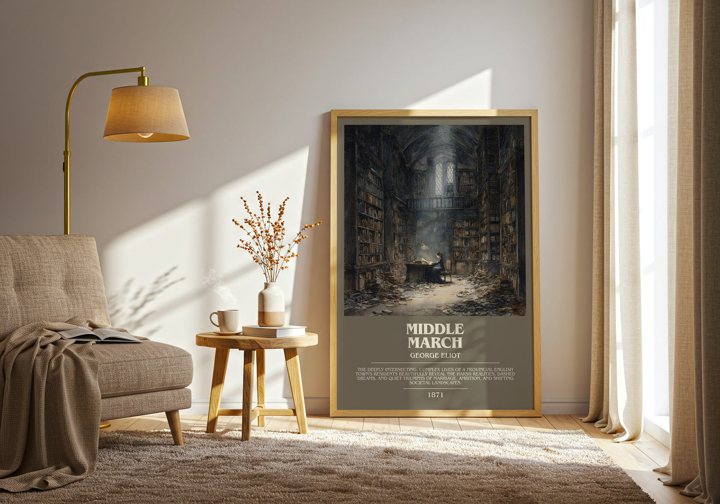 Middlemarch bookish print framed by window – literary home decor