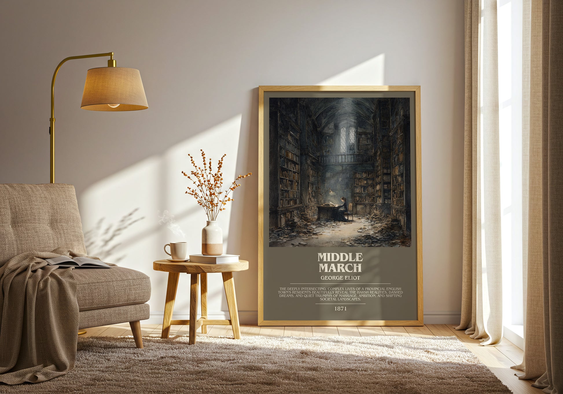 Middlemarch bookish print framed by window – literary home decor