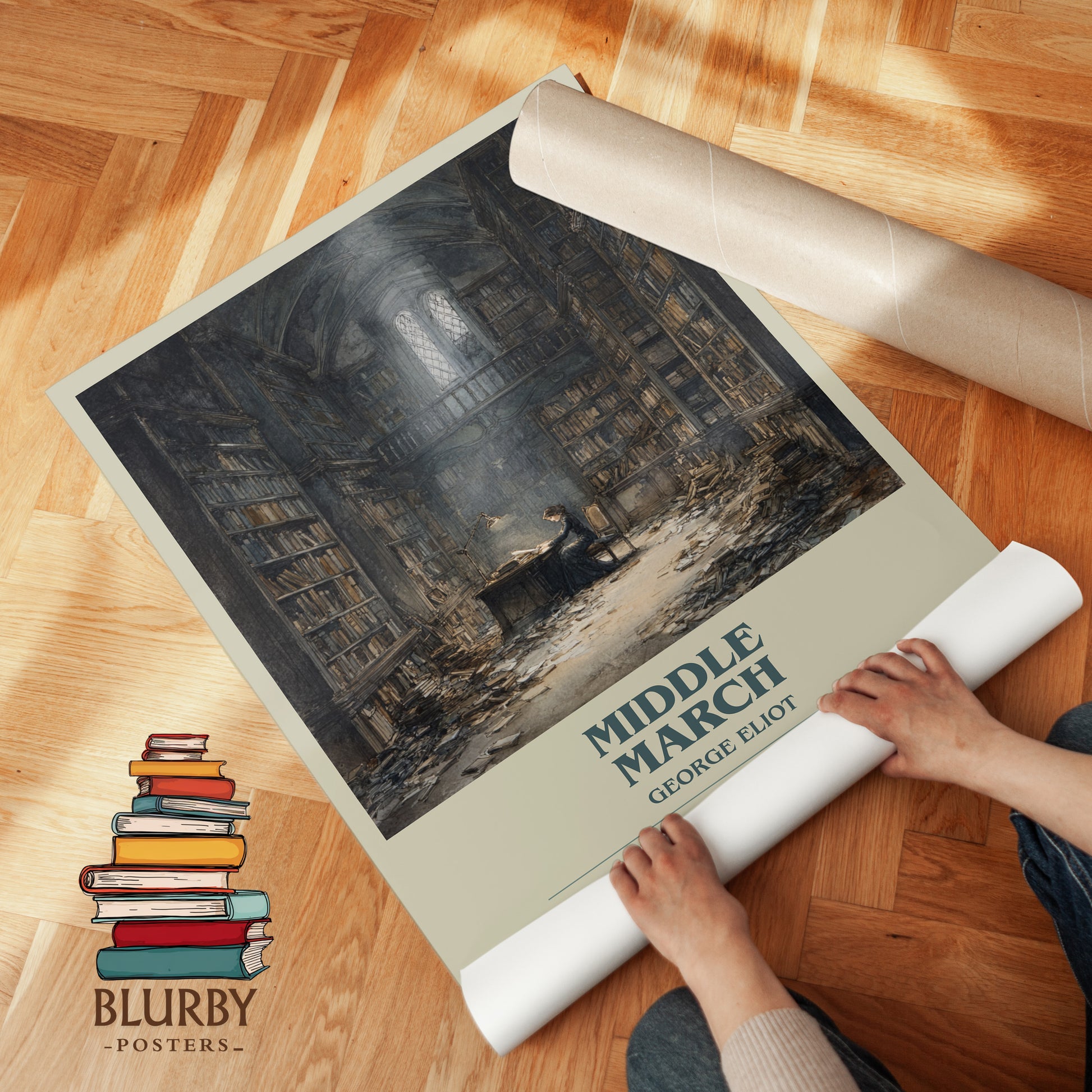 Middlemarch bookish print on bookshelf – George Eliot fan gift