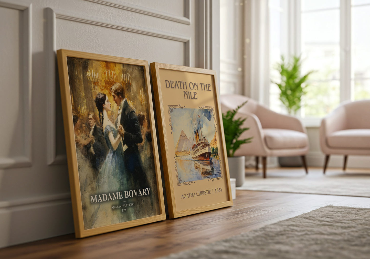 Madame Bovary watercolour print framed by window – literary home decor