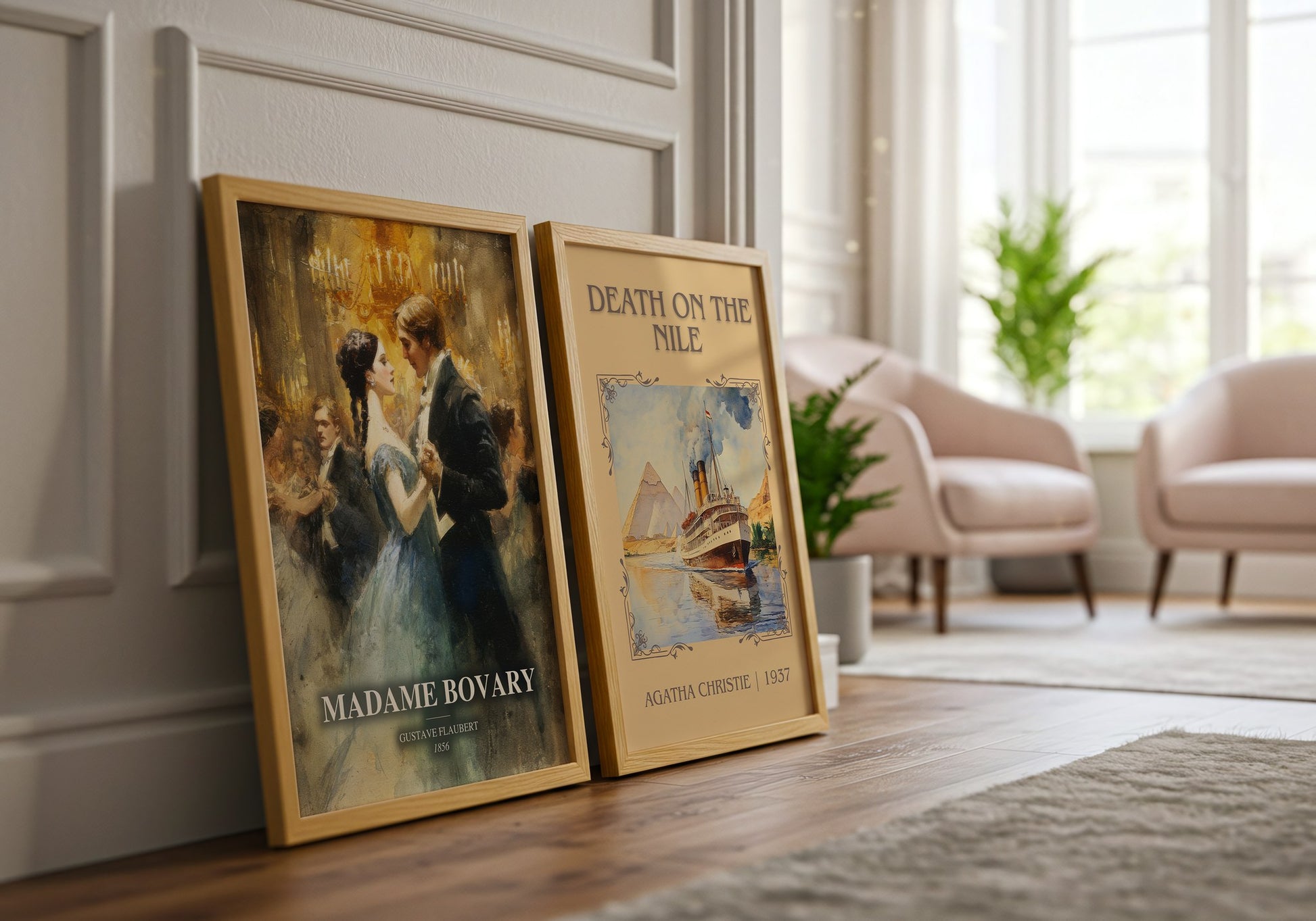 Madame Bovary watercolour print framed by window – literary home decor