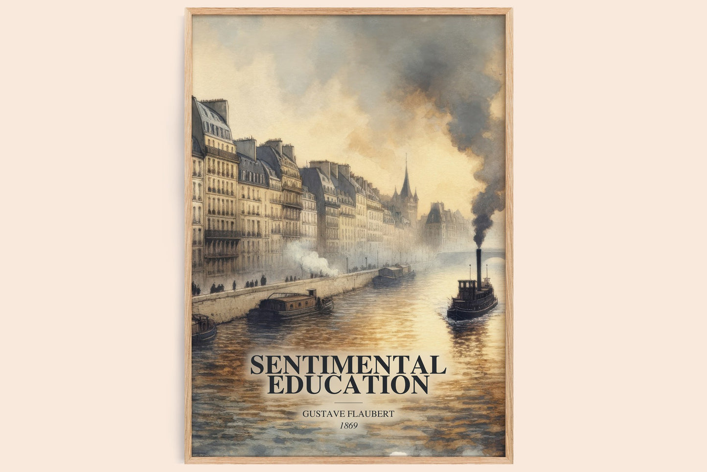 Sentimental Education watercolour book poster by Gustave Flaubert – framed literary art print