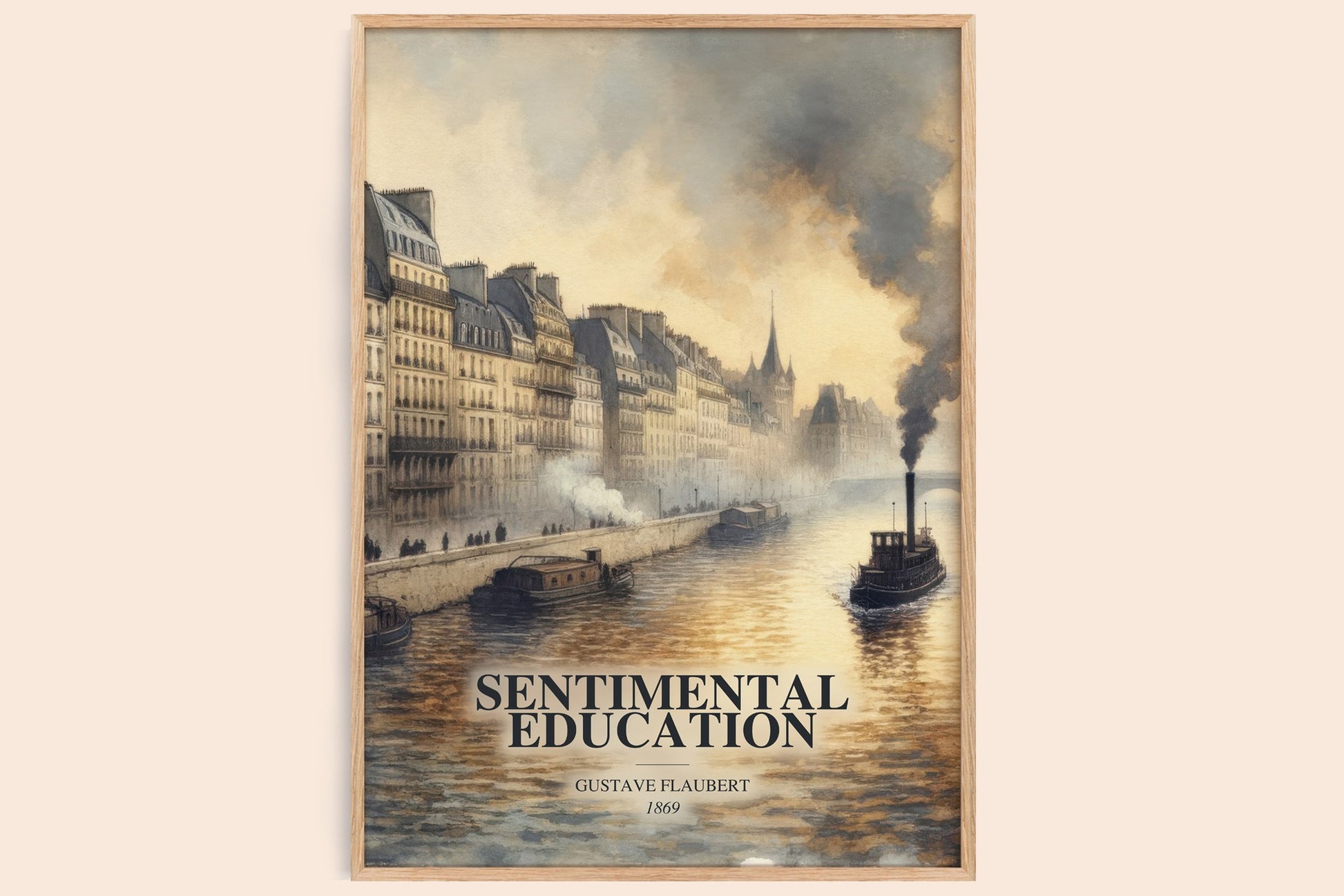 Sentimental Education watercolour book poster by Gustave Flaubert – framed literary art print