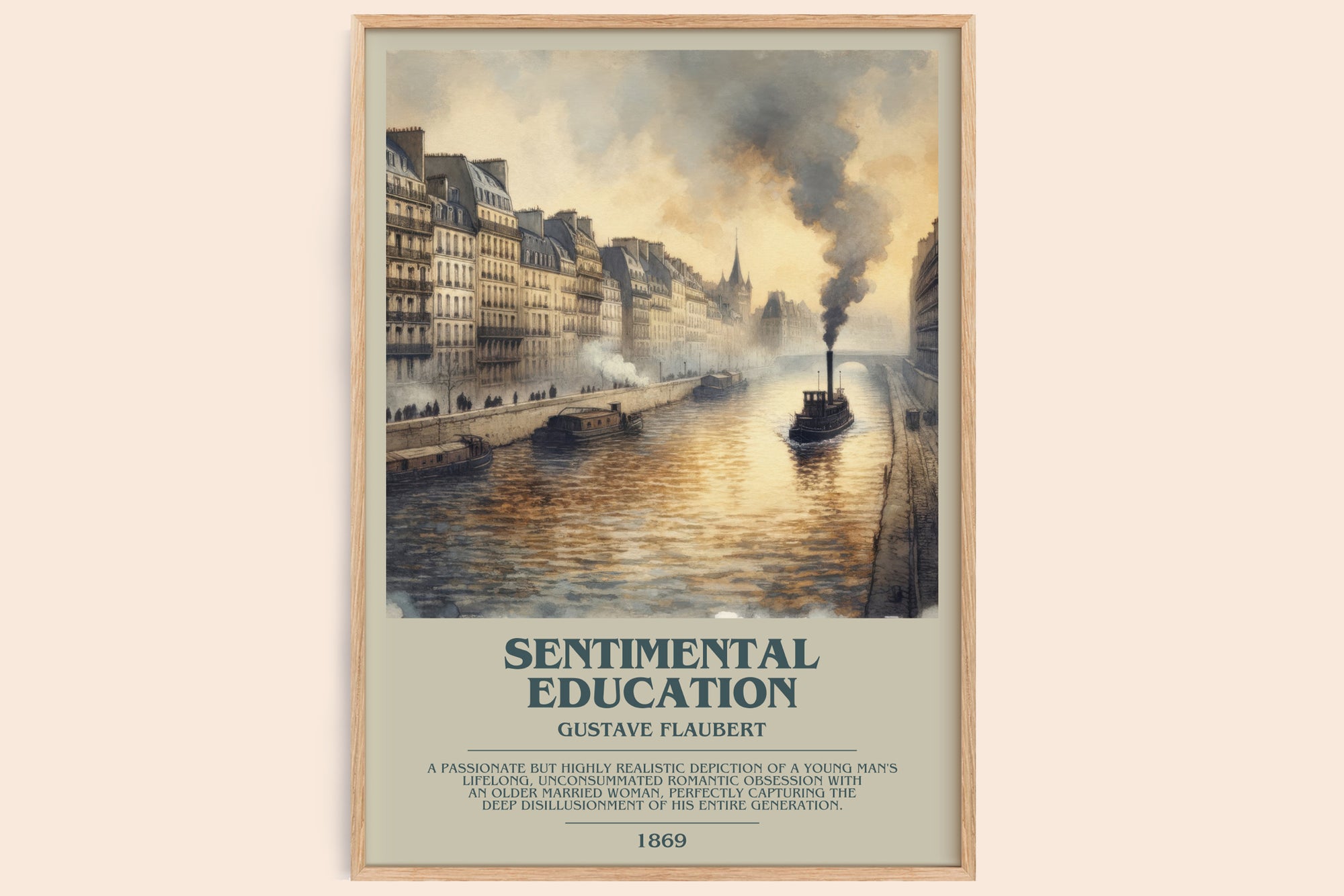 Sentimental Education bookish book poster by Gustave Flaubert – framed literary art print
