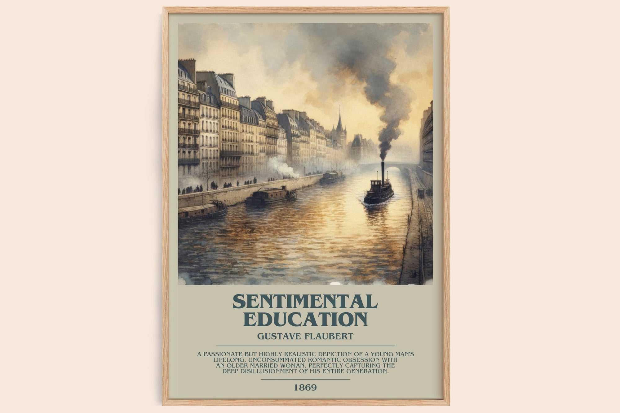 Sentimental Education bookish book poster by Gustave Flaubert – framed literary art print