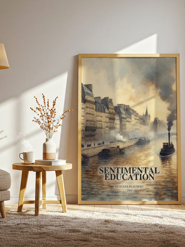 Sentimental Education watercolour print in frame leaning in hallway – classic literature wall art