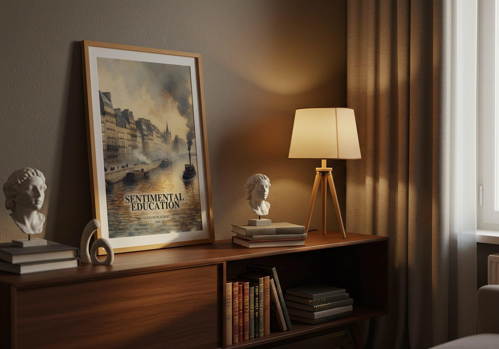 Sentimental Education watercolour print on bookshelf – Gustave Flaubert fan gift
