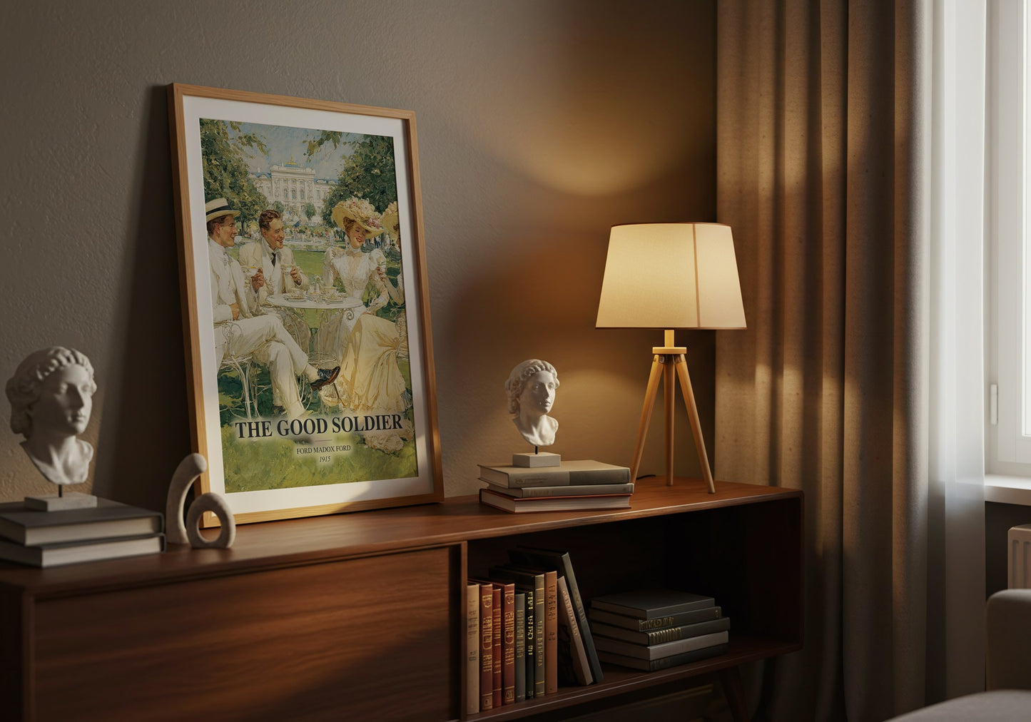The Good Soldier watercolour print on bookshelf – Ford Madox Ford fan gift