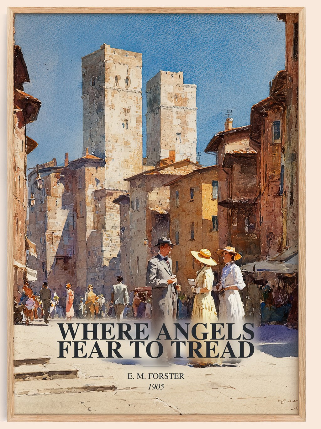 Where Angels Fear To Tread watercolour book poster by E. M. Forster – framed literary art print
