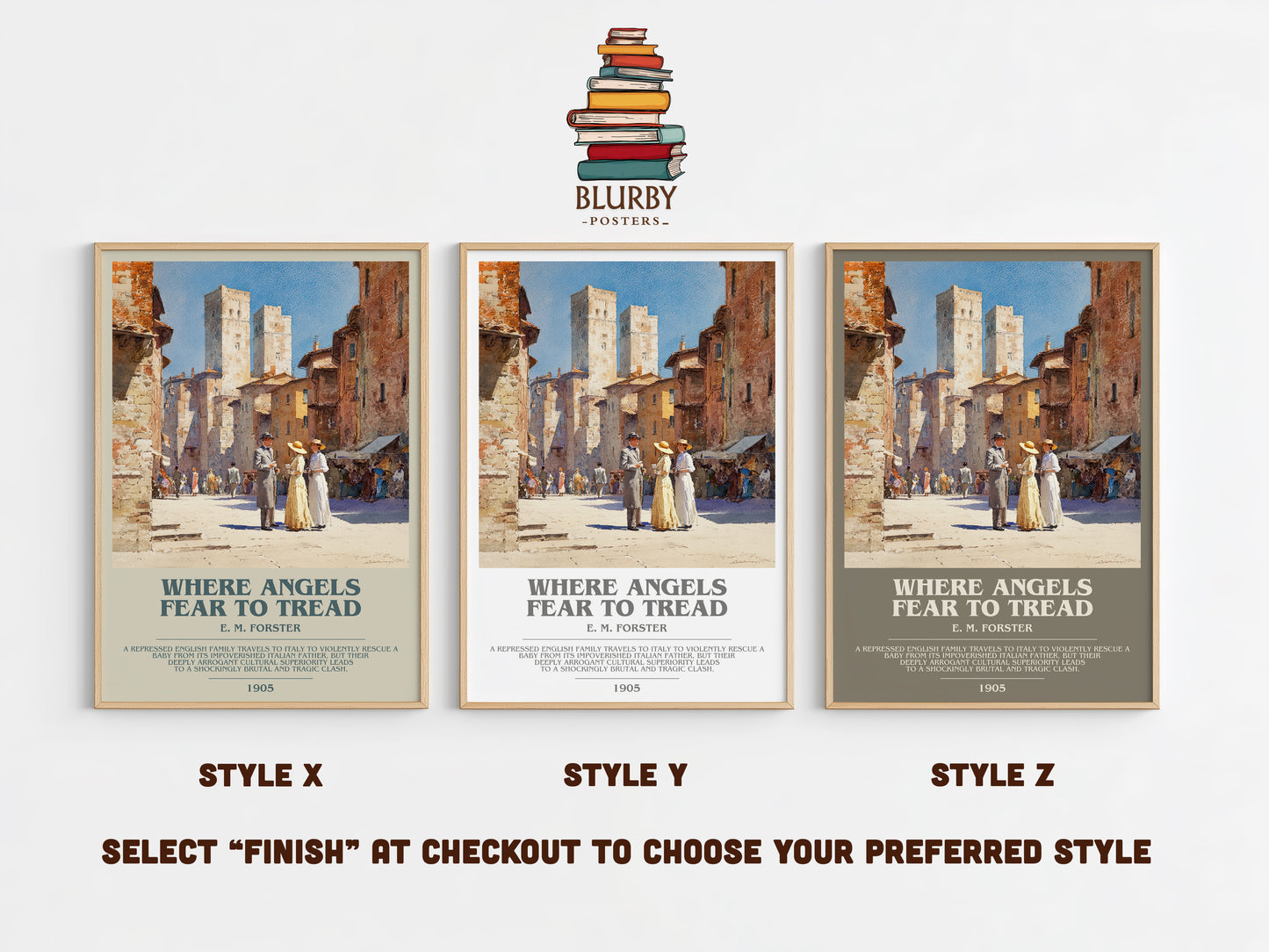 Where Angels Fear to Tread bookish print in frame leaning in hallway – romance wall art