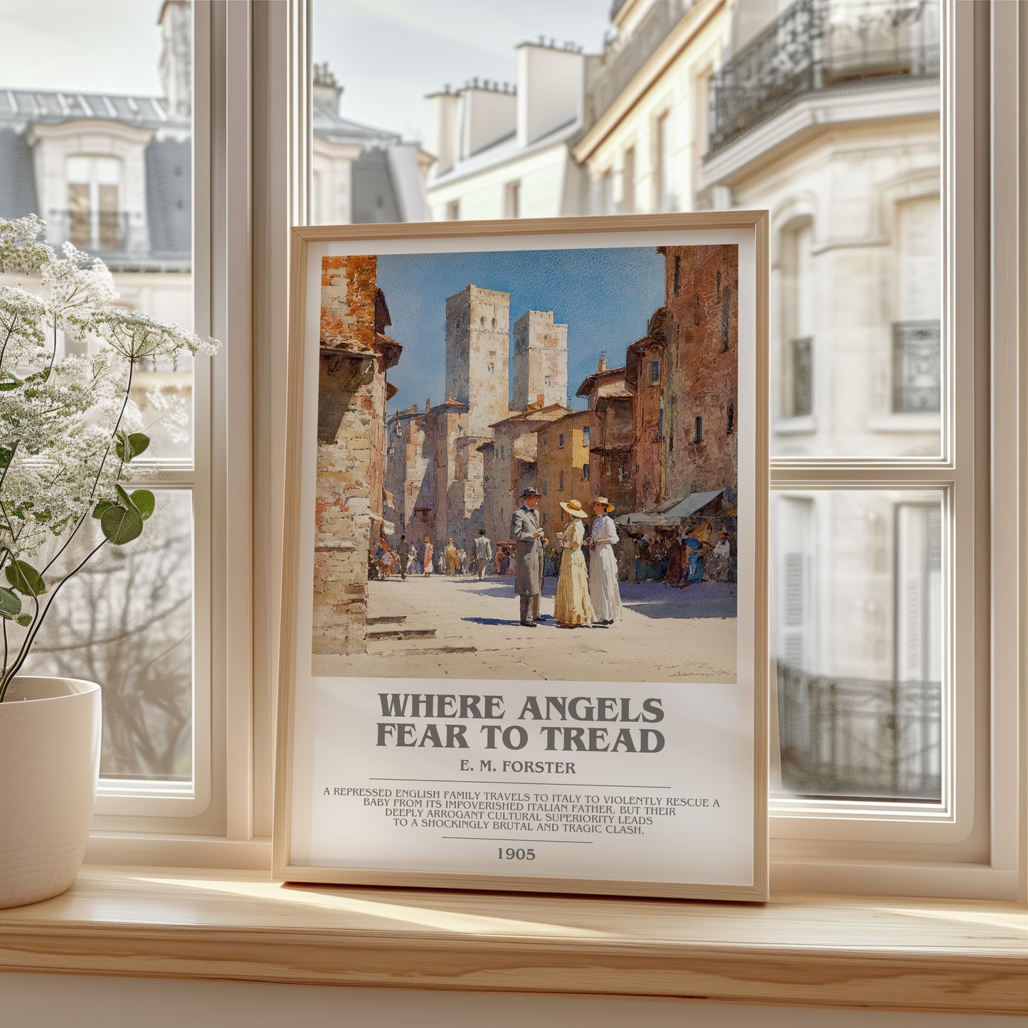 Where Angels Fear to Tread bookish poster colour and style options – E. M. Forster book art