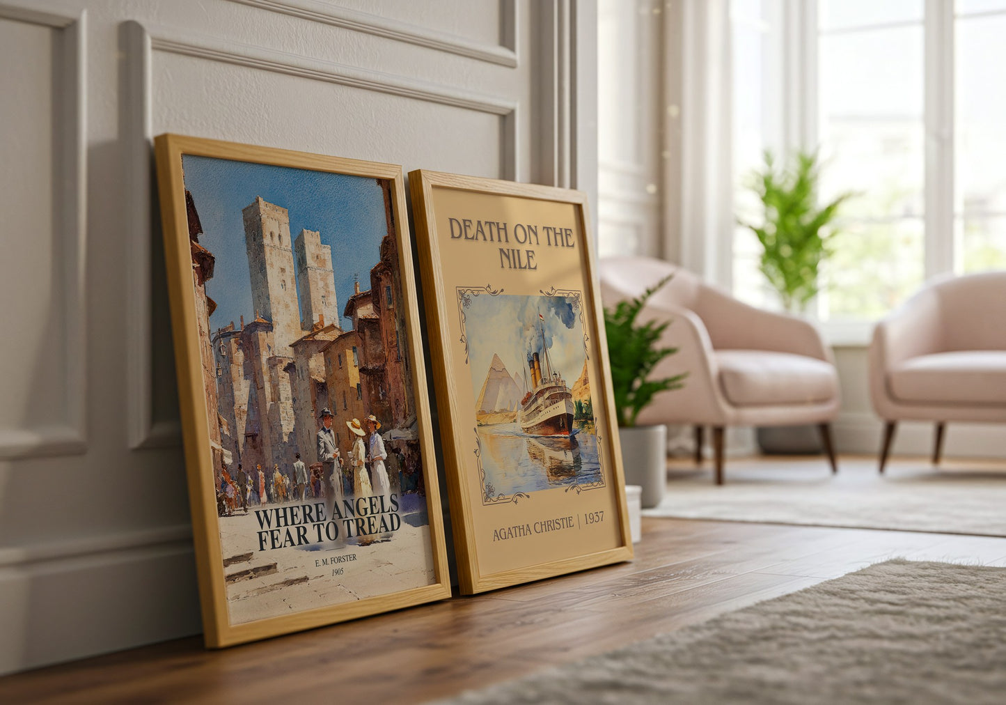 Where Angels Fear To Tread watercolour print framed by window – literary home decor
