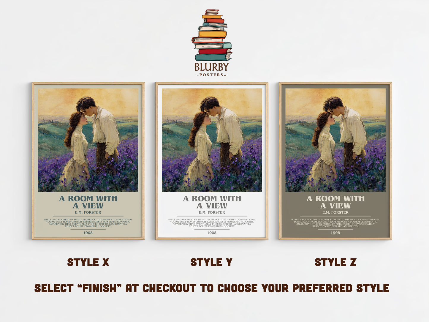 A Room With A View bookish print in frame leaning in hallway – classic literature wall art