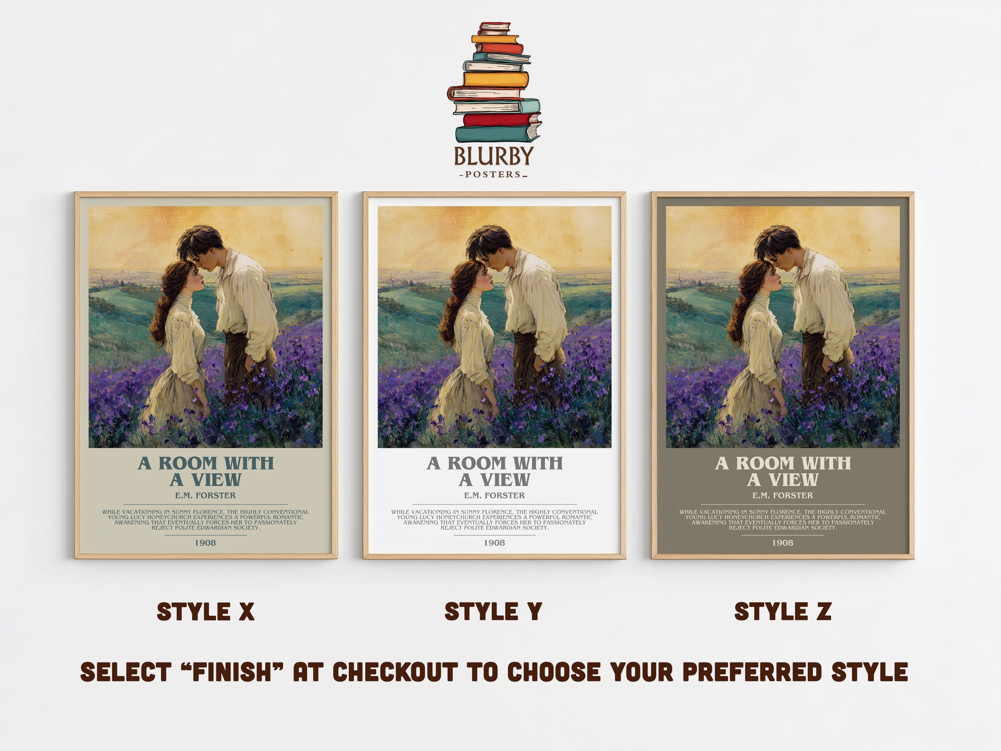 A Room With A View bookish print in frame leaning in hallway – classic literature wall art