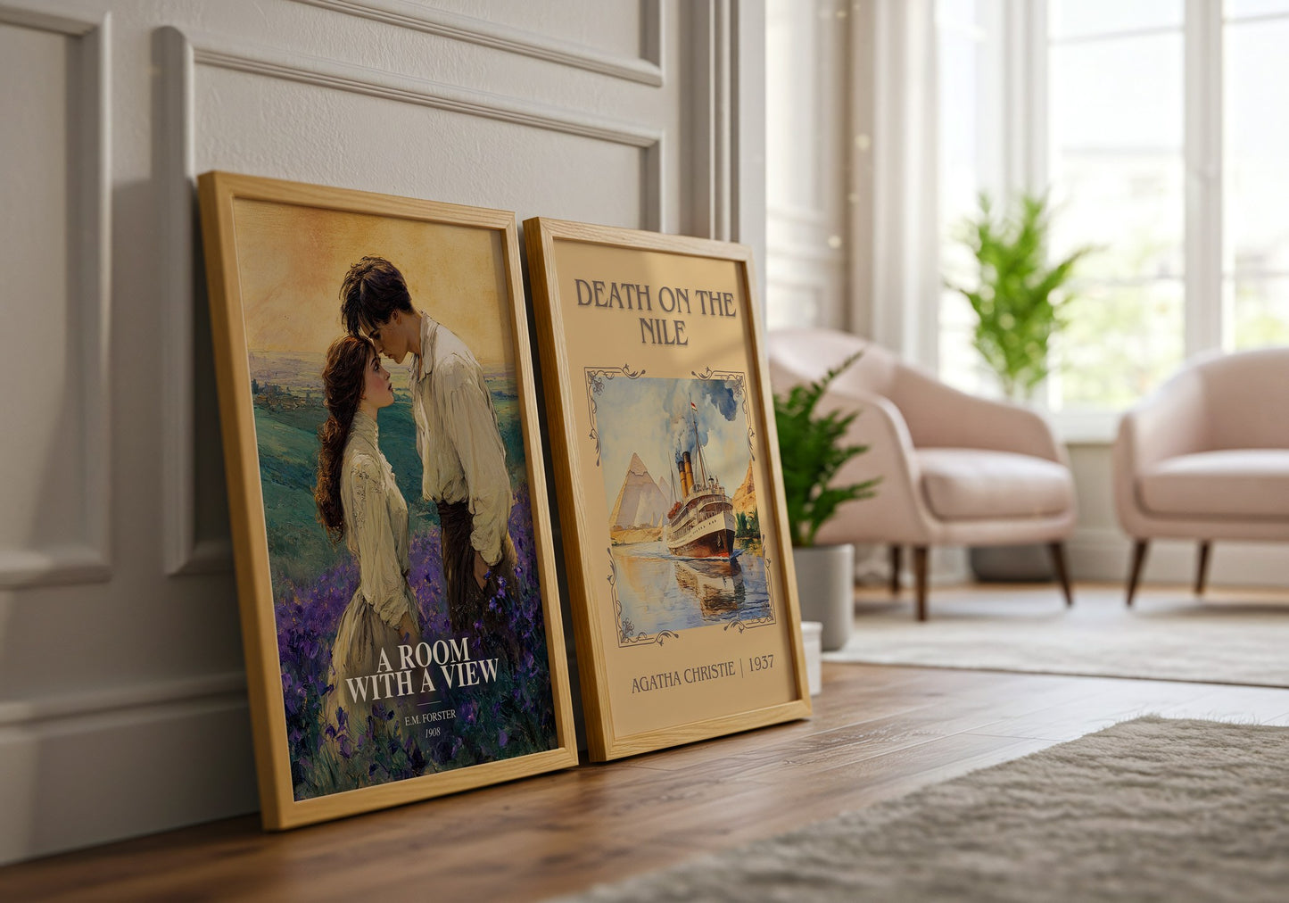 A Room With A View watercolour print framed by window – literary home decor