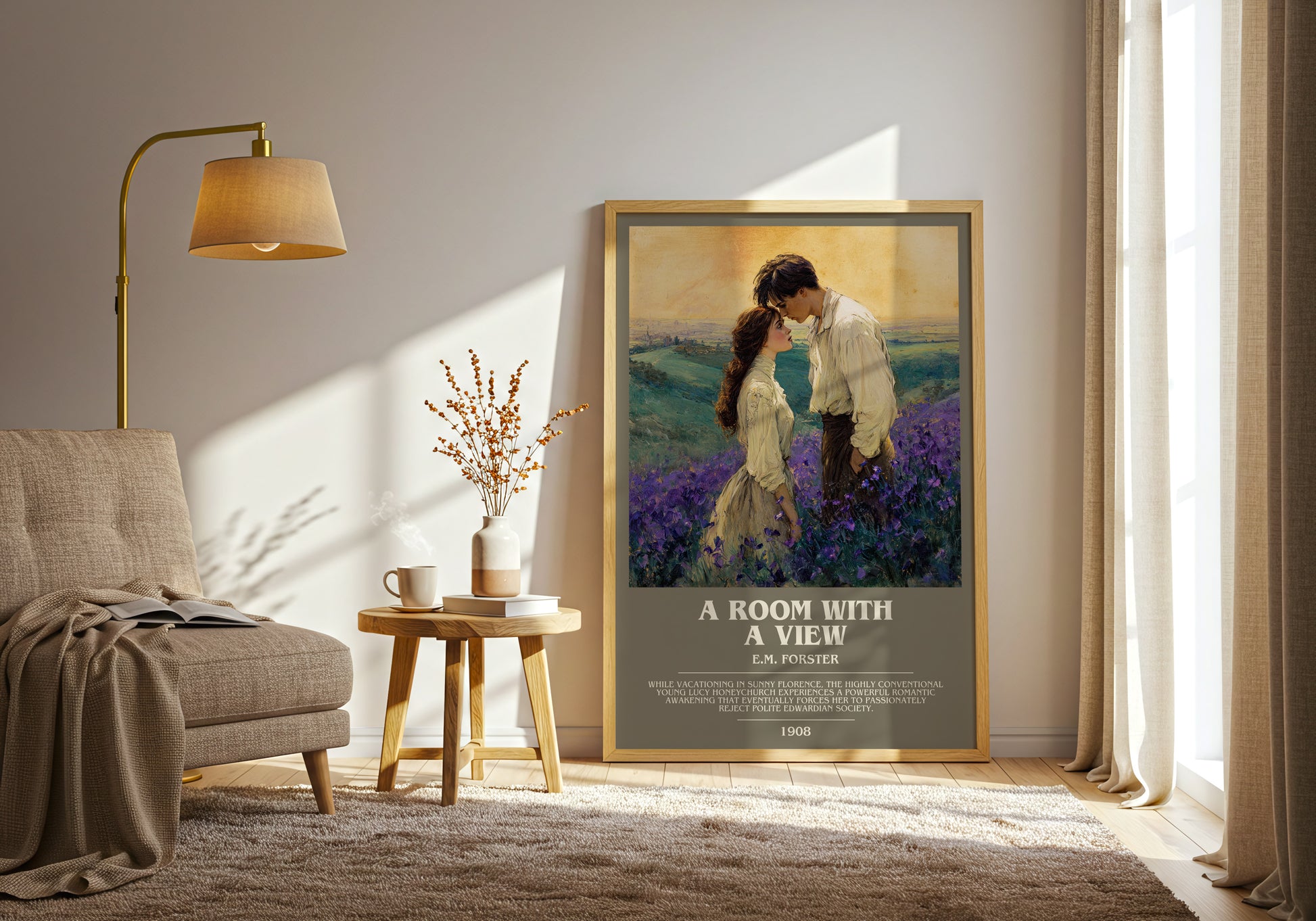 A Room With A View bookish print on bookshelf – E.M. Forster fan gift