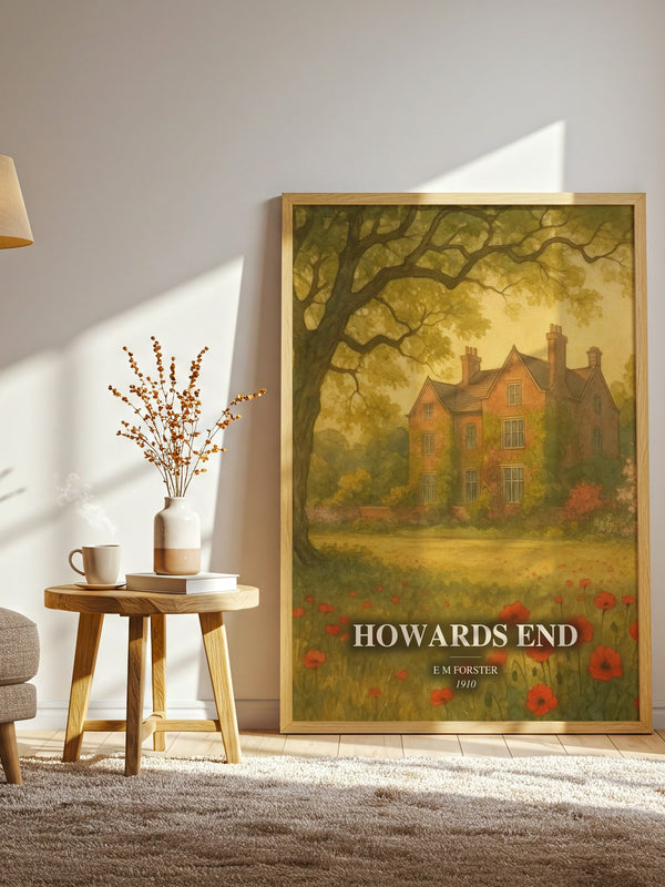 Howards End watercolour print in frame leaning in hallway – classic literature wall art