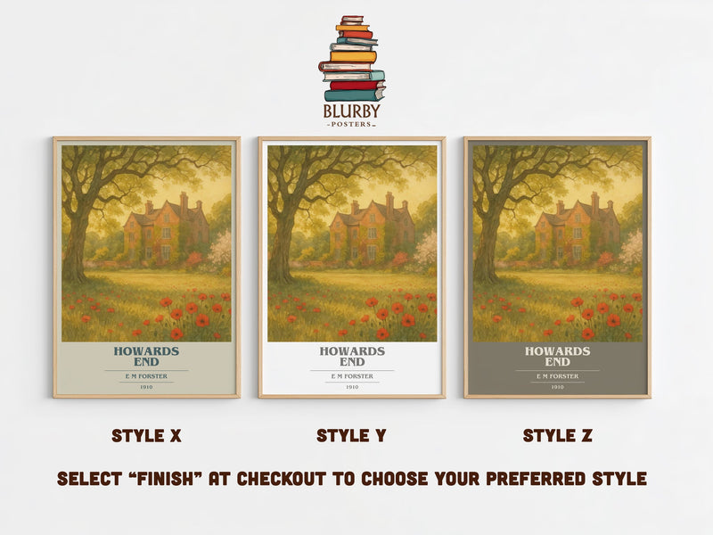Howards End book cover print in frame leaning in hallway – classic literature wall art