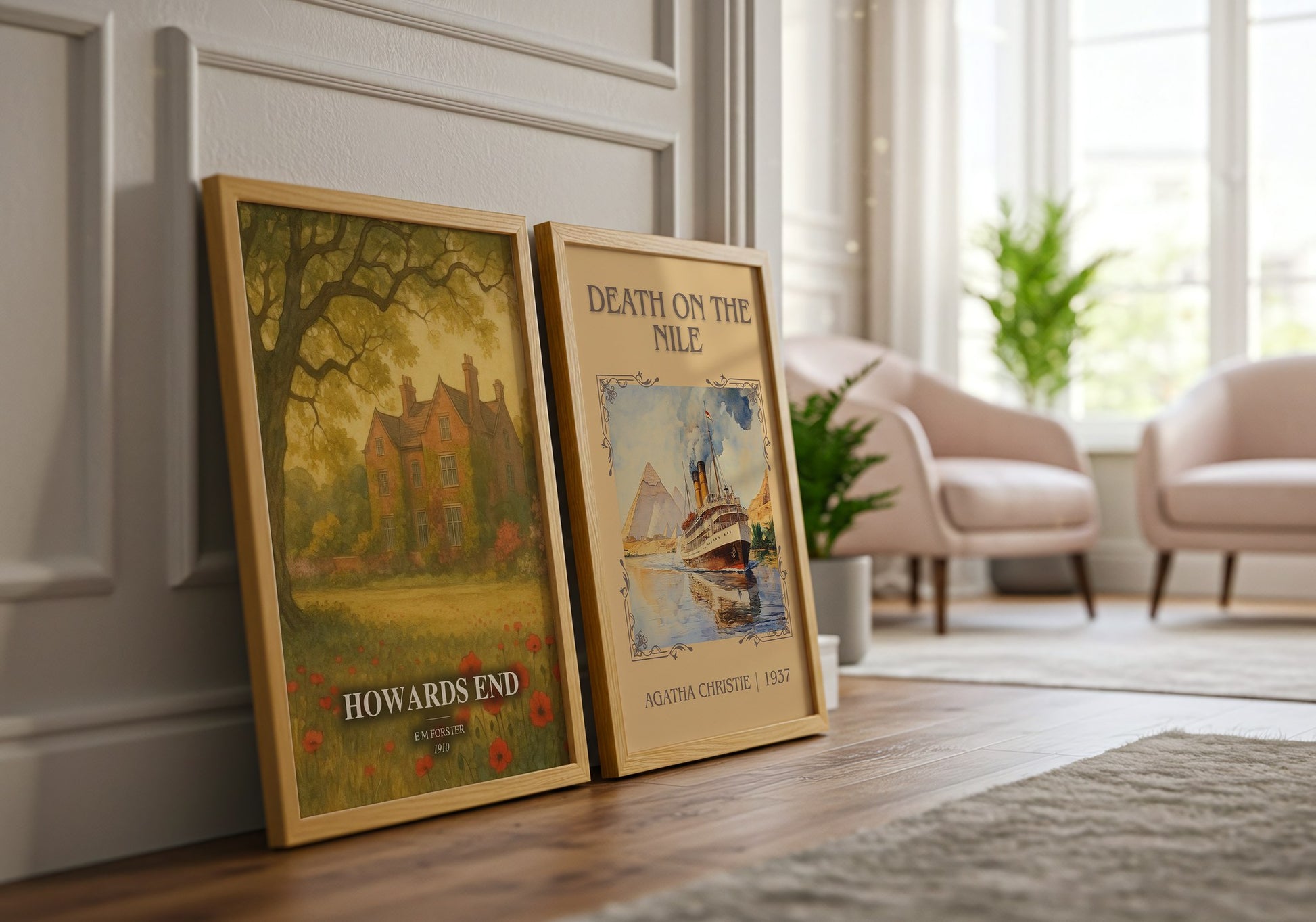 Howards End watercolour print framed by window – literary home decor