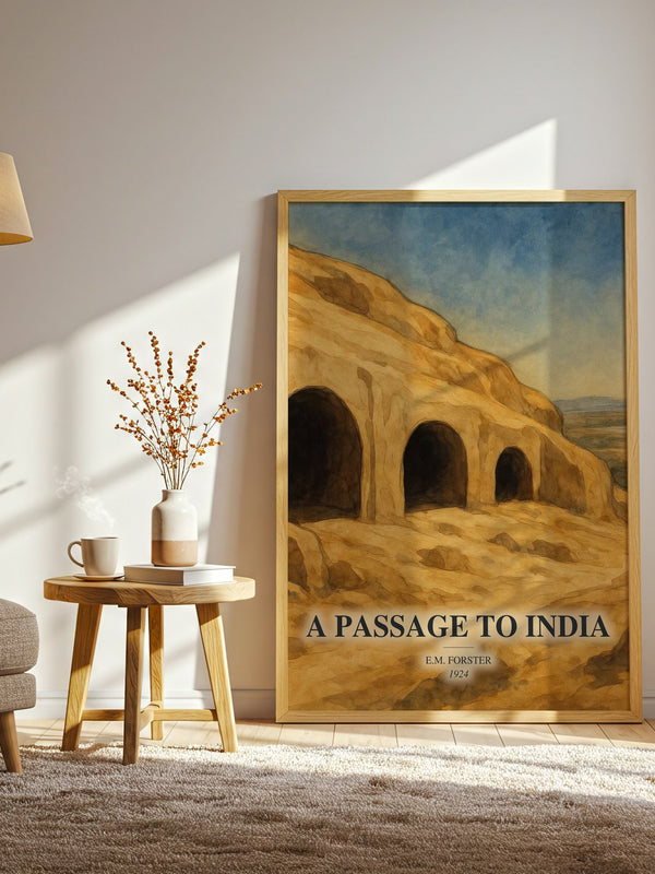 A Passage To India watercolour print in frame leaning in hallway – literary fiction wall art