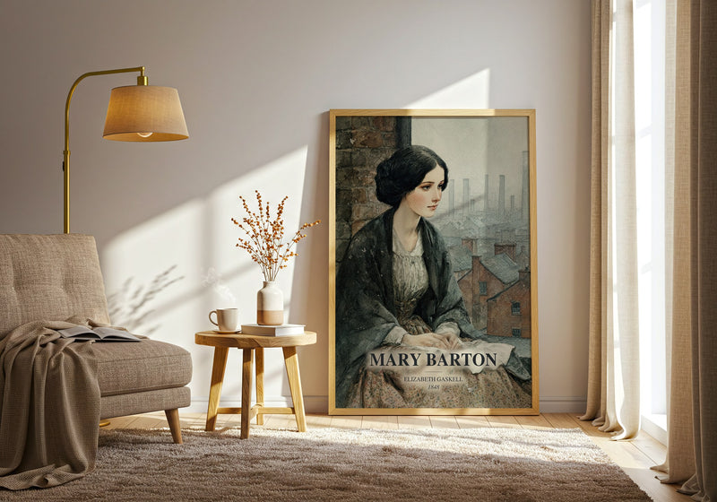 Mary Barton watercolour print in frame leaning in hallway – historical fiction wall art