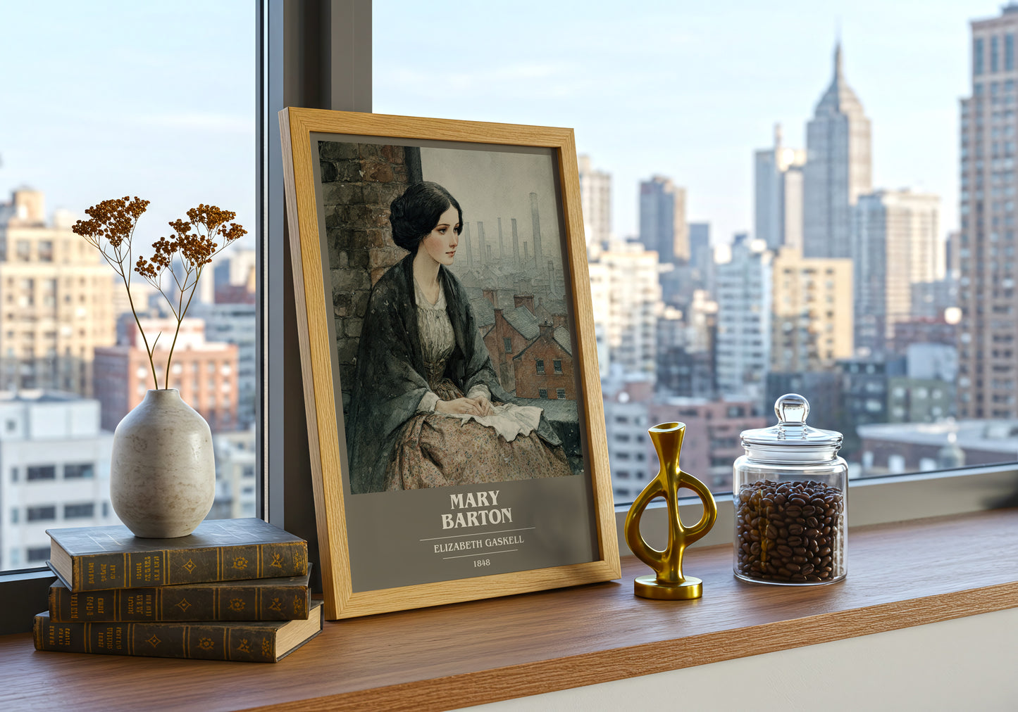 Mary Barton book cover print framed by window – literary home decor