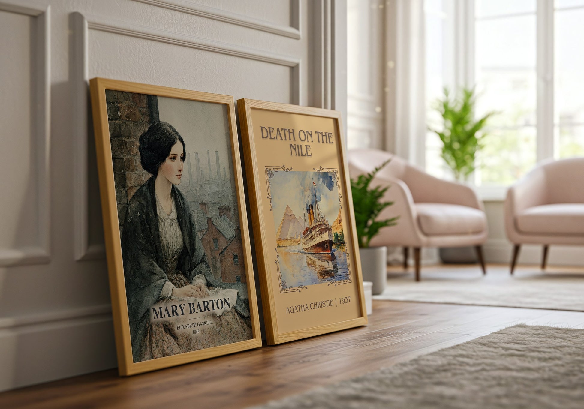 Mary Barton watercolour print framed by window – literary home decor