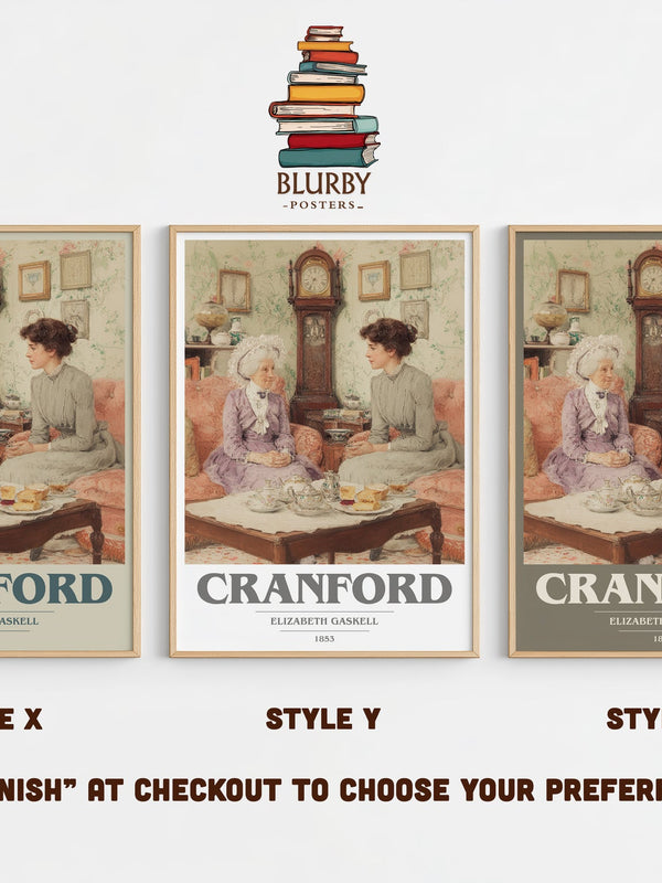 Cranford book cover print in frame leaning in hallway – classic literature wall art