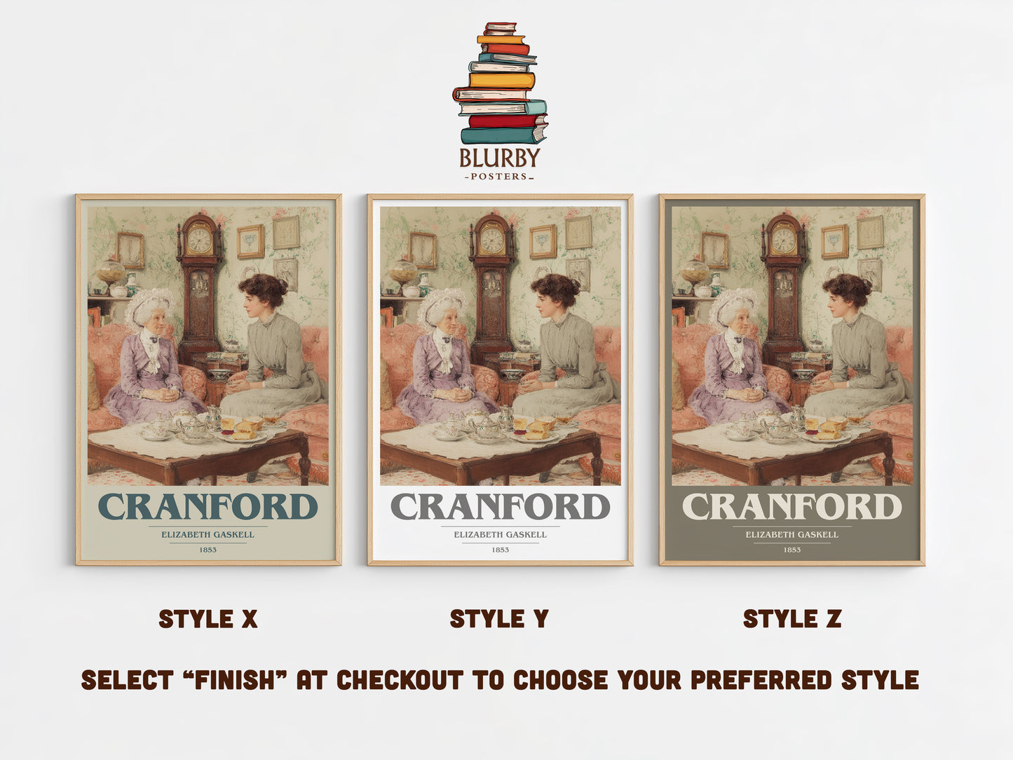 Cranford book cover print in frame leaning in hallway – classic literature wall art
