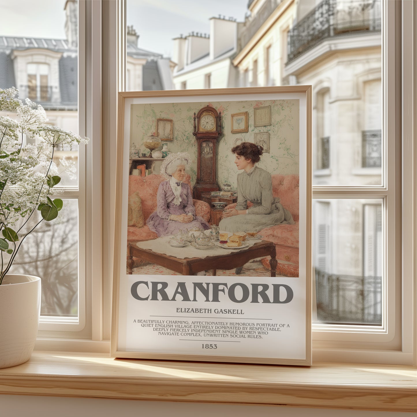 Cranford bookish poster colour and style options – Elizabeth Gaskell book art