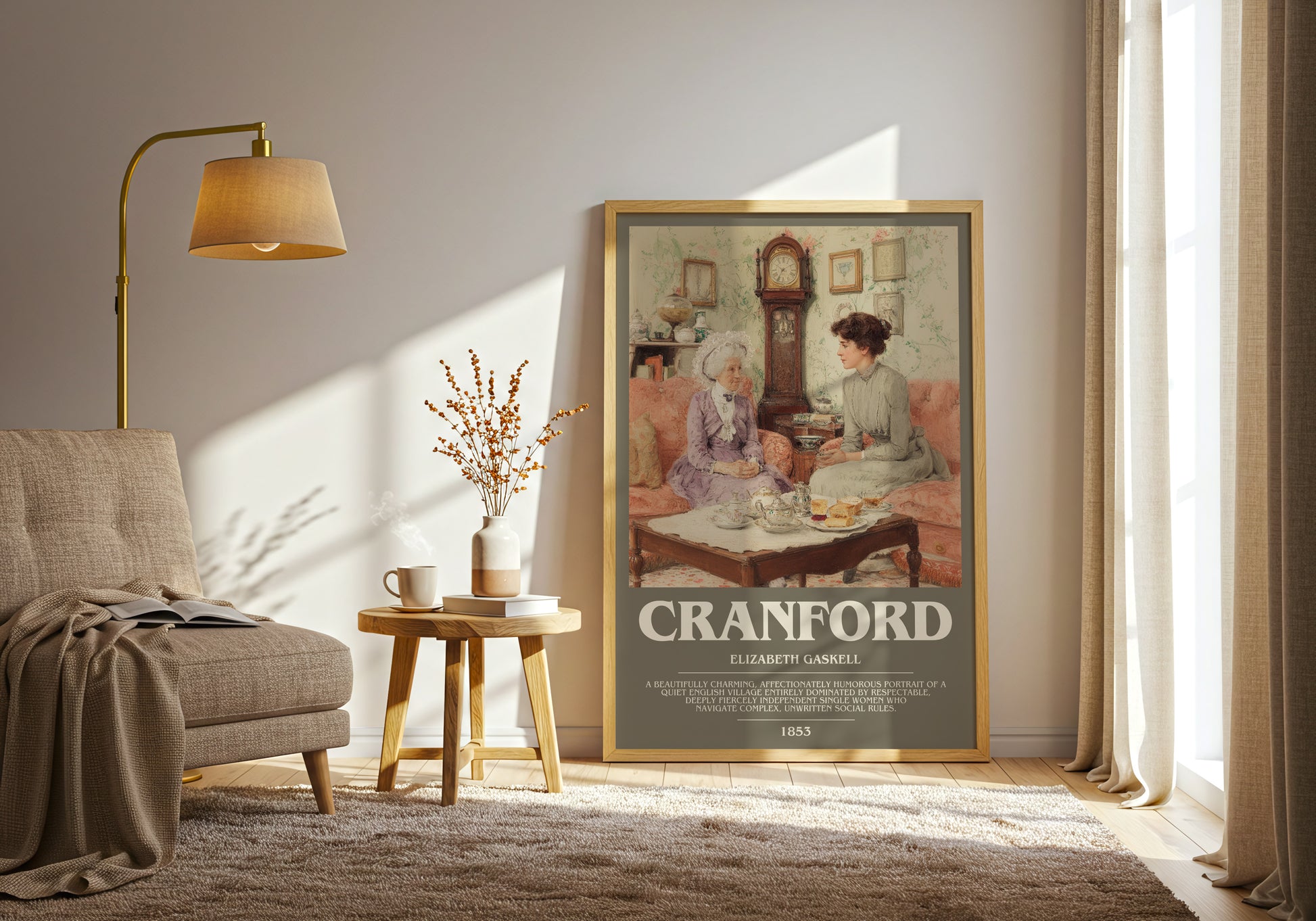 Cranford bookish print on bookshelf – Elizabeth Gaskell fan gift