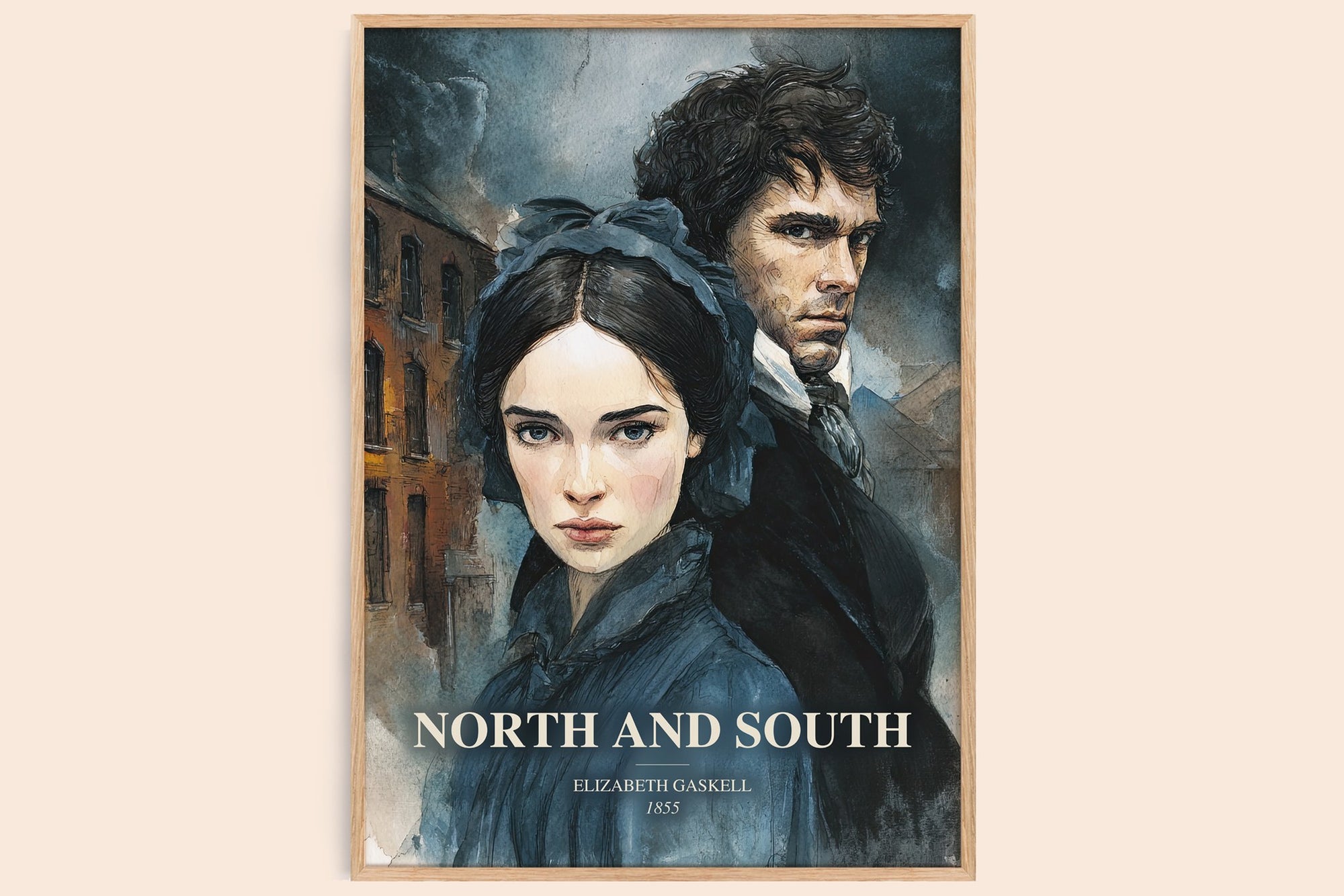 North And South watercolour book poster by Elizabeth Gaskell – framed literary art print