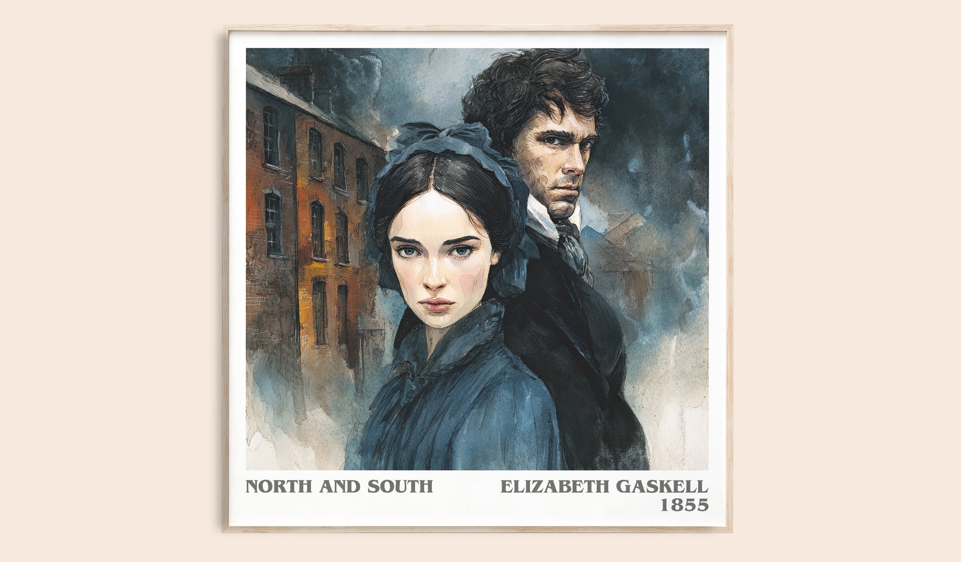 North And South literary book poster by Elizabeth Gaskell – framed literary art print