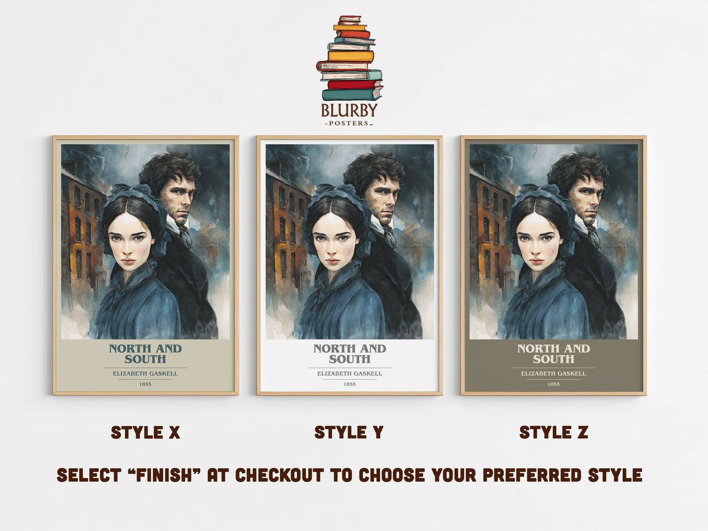 North And South book cover print in frame leaning in hallway – historical fiction wall art