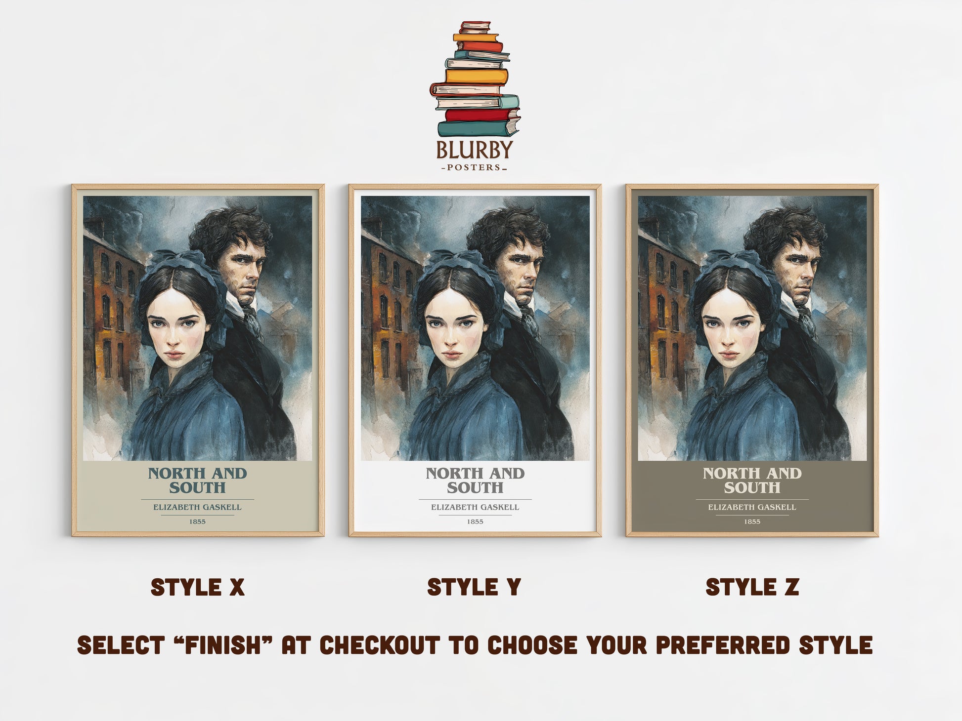 North And South book cover print in frame leaning in hallway – historical fiction wall art