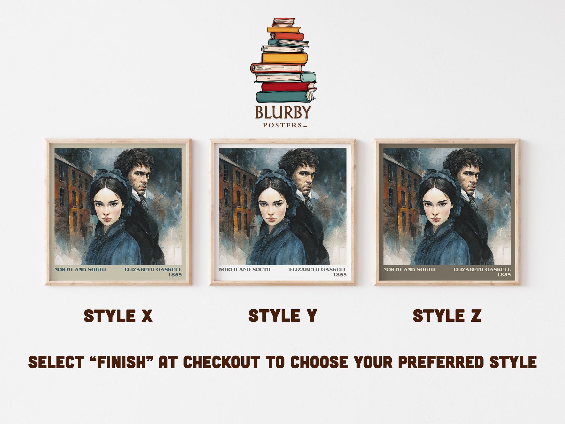 North And South literary print in frame leaning in hallway – historical fiction wall art