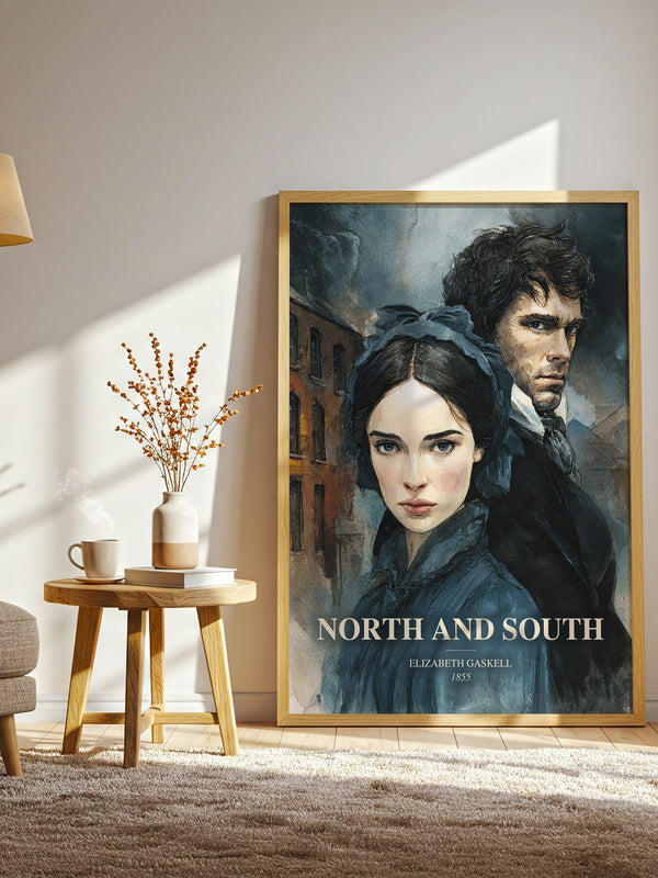 North And South watercolour print in frame leaning in hallway – classic literature wall art