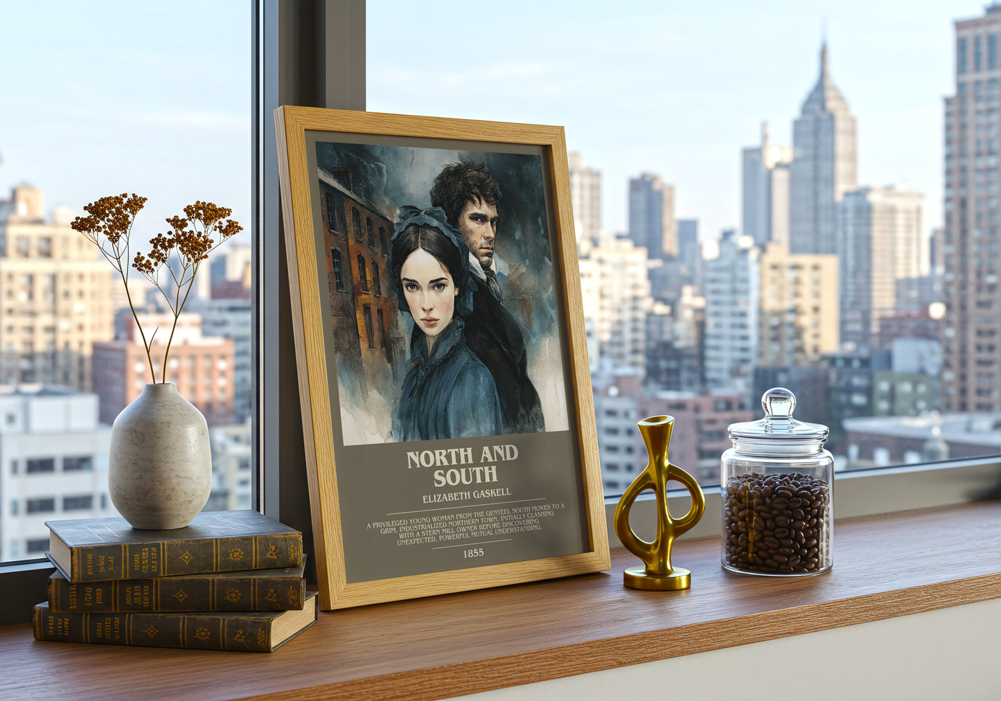 North And South bookish print framed by window – literary home decor