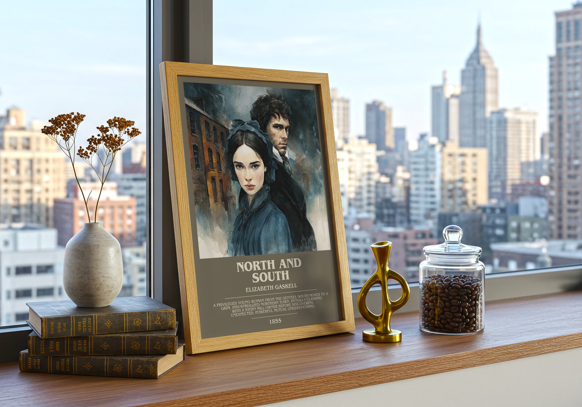 North And South bookish print framed by window – literary home decor