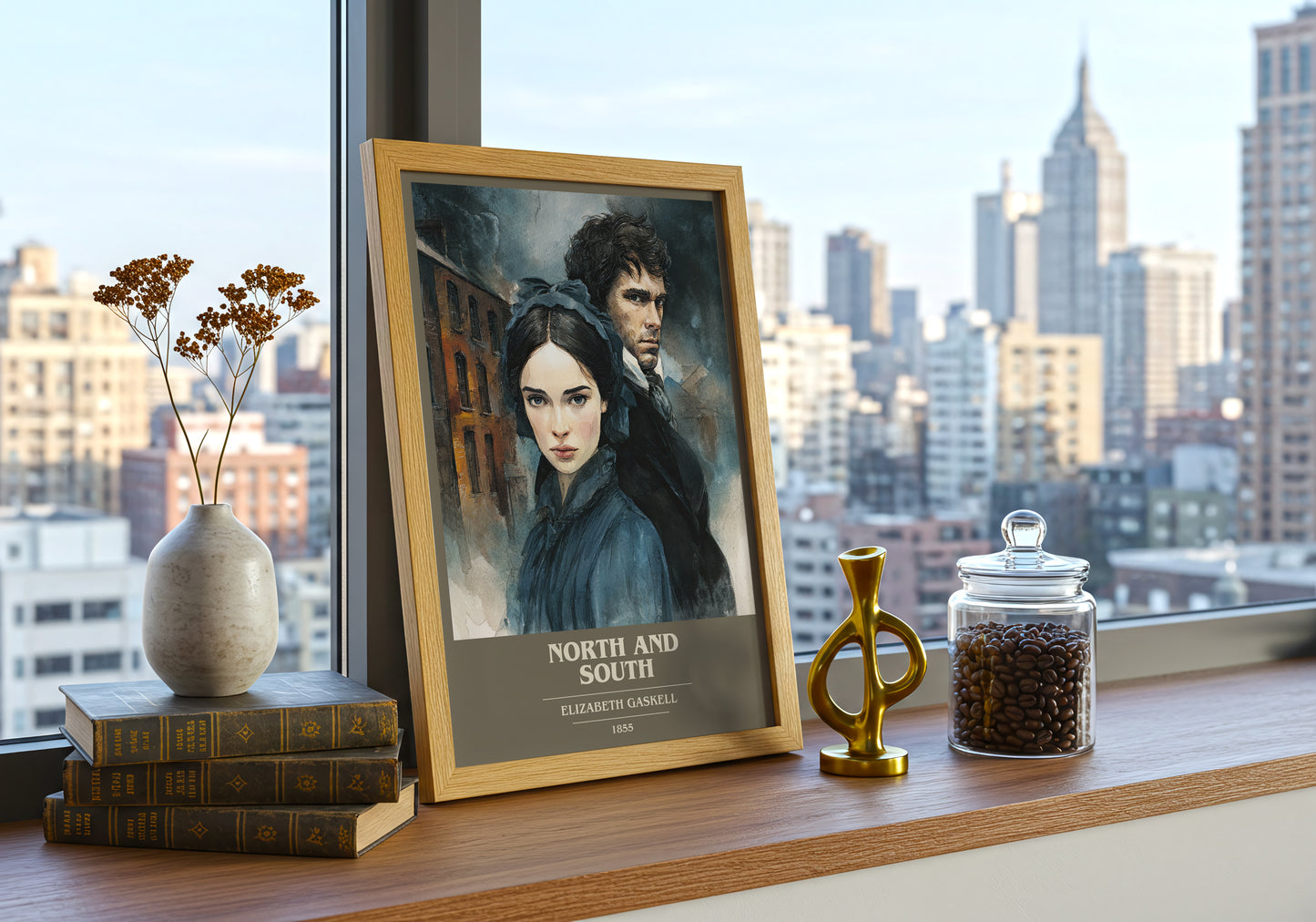 North And South book cover print framed by window – literary home decor