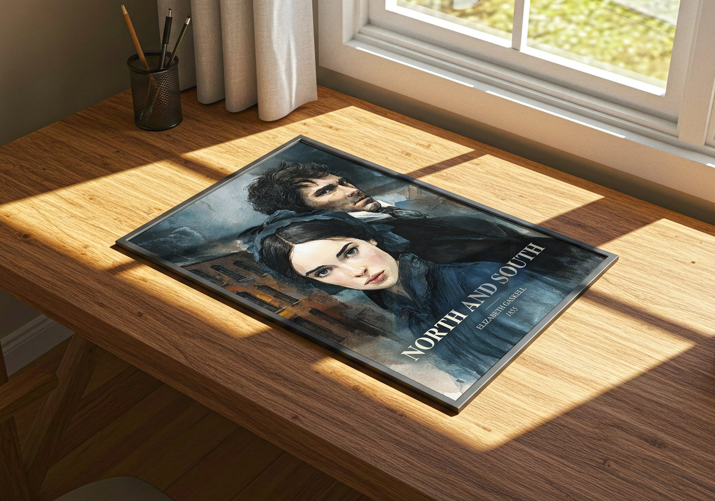 North And South watercolour book poster framed on wall – classic literature wall art